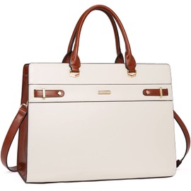 Telena Leather Briefcase For Women 15.6 inch Classic Laptop Shoulder Bag Business Tote Work Handbag