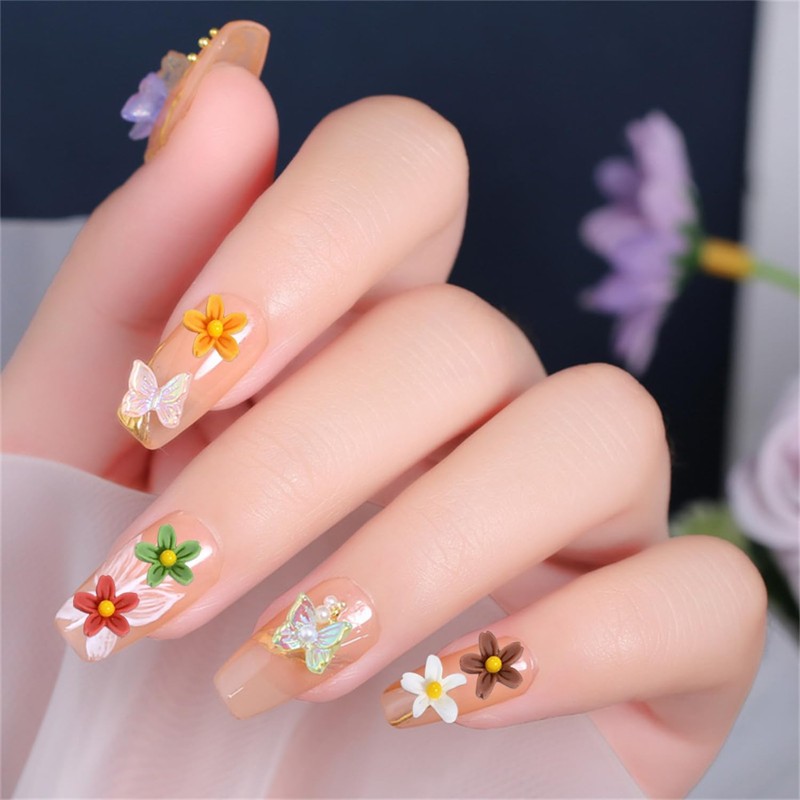 UBSIUH 50 Flower Jewelry And 50 Butterfly Jewelry, Nail Decorations,