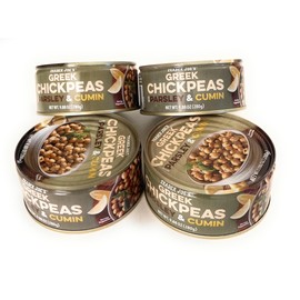 Greek Chickpeas flavored with Parsley and Cumin. Total 4 Cans, Each 9.88 OZ