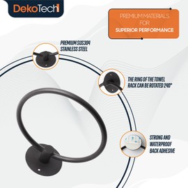 Dekotech Matte Black Towel Ring – Heavy Duty 304 Stainless Steel Hand Towel Holder for Bathroom, Modern Round Wall-Mounted Towel Hanger, Durable and Rust-Resistant Bathroom Hardware Accessory