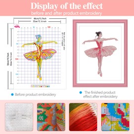 Zhenqing Elegant Ballet Dancer Cross Stitch Kit - 11CT 15.7x19.7 Inch (40x50cm), Pink & White Graceful Dance Design, DIY Embroidery Kit with Threads, Fabric & Guide, Perfect Home Decor Art Gift(67492)