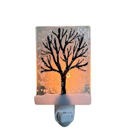 Fused Glass Winter Tree Night Light, Plug in for Home/Bedroom/Bathroom/Stairway/Hallway/Kitchen, Wall Accent Light