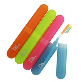 4 x Toothbrush Case Travel Cover ~ Plastic Holder, Store Clean Brushes on Holidays (Pink, Blue, Green & Orange)