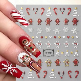 6 Sheets Christmas Nail Art Stickers Cute Nail Decals Snowflake Cute Xmas Nail Design Stickers Self-Adhesive Christmas Nail Sticker for Women and Girls Winter Holiday Acrylic DIY Nails