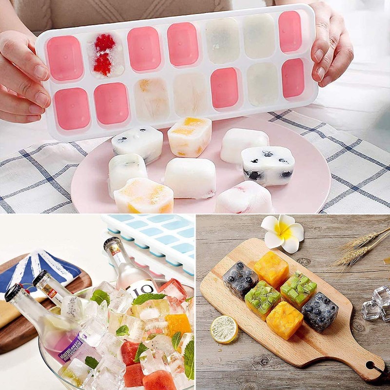 Ice Cube Trays, Silicone Easy-Release and Flexible 14-Ice Trays with