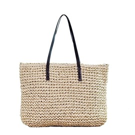 FSSTUD Women's Summer Straw Beach Bag Bath Bags with Zip Beach Shoulder Bag Shopper Handbags Beige, beige