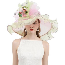 오리도어 여성 오르간자 파시네이터 교회 더비 모자 꽃차 파티 웨딩 [B4 Rose] Orydoor Women's Organza Fascinator Church Derby Hat Floral Party Wedding [B4 Rose]