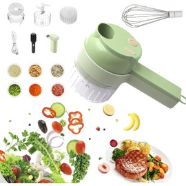 Cortador de verduras multifuncional portátil inalámbrico de 4 en 1 - Procesador de alimentos eléctrico para cortar, rebanar, rallar y batir, con cepil