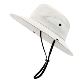SEYUFN Damen Sonnenhut Outdoor Sommer Wanderhut Damen UV-Schutz Bucket Cap Faltbar Mesh Pferdeschwanz Breite Krempe Zum Safari Angeln (A-Pures Beige)