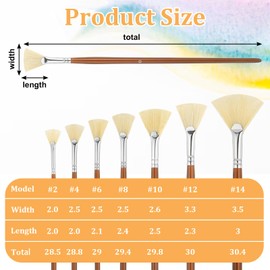 TIESOME Fan Brush for Painting, 7 Piece Set with Bristle Natural Hair Long Wood Handle Acrylic Paint Brushes Perfect for Acrylic, Oil, Watercolor, and Glaze Brushes for Pottery