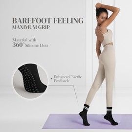 SWturK Pilates Socks with Grips for Women Long Non-Slip Yoga Grippy Socks for Barre, Ballet, Dance & Hospital, Anti-Skid Workou