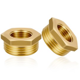 Flintronic 2 Stück Messing Reduzierstück 1 auf 1/2 Zoll, Ø 32.5mm Außengewinde auf Ø 19.5mm Innengewinde, AG/IG Reduzierung mit Sechskant für Industrie, Gewerbe, Garten und Haushalt