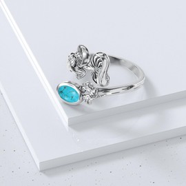 ABIGY Mushroom Ring 925 Sterling Silver Turquoise Ring for Women Vintage Rings Adjustable