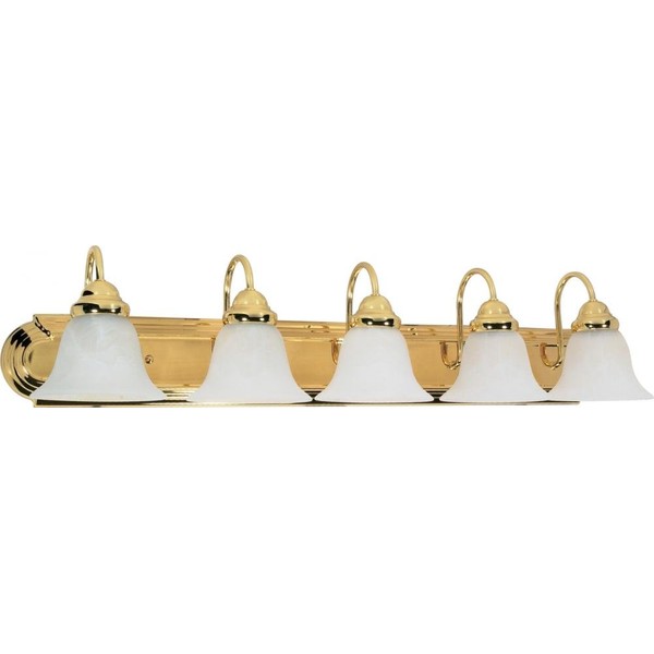 Nuvo 60/331 Five Wall-Vanity Light Fixture, 5, Polished Brass/Alabaster Glass