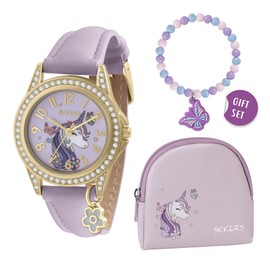 Tikkers Girl's Purple Unicorn and Butterfly Watch, Bracelet and Purse Gift Set