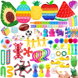 Chennyfun Stress Relief Toy Set, 62 Pieces Sensory Fidget Anti-Stress Toy - Watermelon Apple Kiwi Fidget Sensory Toy Set for Children and Anxiety with Anxiety, Autism and ADHD
