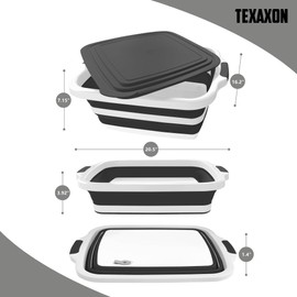 Texaxon BBQ Prep Tub with Cutting Board, Lid & Complimentary Mitts/Gloves – Collapsible Bucket for BBQ, Picnic, Camping, Meat Prep – Black, 16 L Large