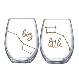 Big Little Dipper Wine Glasses Set of 2 Little Sister Gift Idea for Her 0075
