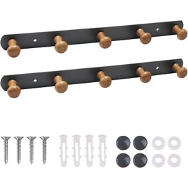 Fairblo Coat Rack Wall Mounted, 2 Pcs Coat Hook with 5 Hooks, Wall Hangers for Clothes, Jackets, Bags, Hats, Rustproof Clothes Hangers Hooks for Bedroom, Entryway, Bathroom, Kitchen