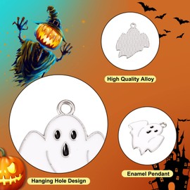 FASHEWELRY 10 colgantes de aleación de esmalte fantasma chapado en platino de metal mini lindo fantasma colgantes para decoración de joyas de Halloween