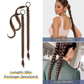 YOGFIT 2PCS DIY Braid Ponytail Extension, Long Straight Wrap Around Ponytail Hair Extensions Natural Soft Synthetic Hairpieces for Women Daily Wear