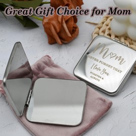 Gifts for Mom Engraved Compact Mirror, Unique Mom Gifts from Daughter Son, Portable Double-Sided Cosmetic Mirror, Sentimental Mothers Day Birthday Gifts for Mother, Metal Pocket Makeup Mirror