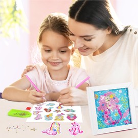 Maomaoyu 5D DIY Diamond Painting Children's Set with Picture Frame, 25 Pieces Stickers and 2 Diamond Painting Keyrings, Craft Girls and Gift Girls 5-12 Years, Mermaid