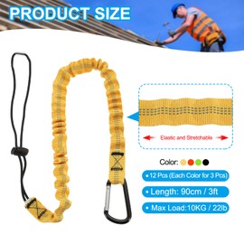 MECCANIXITY Retractable Tool Lanyard 2ft with Single Aluminum Buckle and Adjustable Loop End, Maximum Weight Limit 10KG / 22lb, Safety Fall Protection Tools Leash, 4 Colors 12 Pack