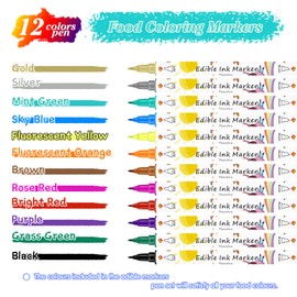 Food Coloring Marker Pens,12Pcs Dual Sided Food Grade and Edible Markers with Fine&Thick Tip,Edible Pen Gourmet Writers for Decorating Cake,Cookies,Fondant,Frosting,Easter Eggs,Painting,Drawing,Baking