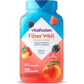 Vitafusion Fiber Well Sugar Free Fiber Supplement, Peach, Strawberry and Blackberry Flavored Supplements, 90 Count