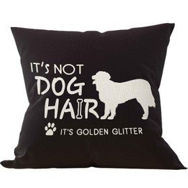 Mancheng-zi It's Not Dog Hair It's Golden Retriever Glitter Pillow Case, Dog Lover Gifts, Linen Cushion Cover for Sofa Couch Bed, 18 x 18 Inch Black Golden Retriever