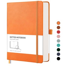 Rettacy Notebook A5 Dotted Bullet Dot Grid Journal with 320 Numbered Pages, 1 Back Pocket and High-Quality Hard Cover for Artists Writing/Drawing, 14.5 x 21 cm, Orange