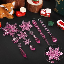 Hianjoo Christmas Ornaments Christmas Tree Hanging Christmas Ornaments Christmas Tree Ornaments Acrylic Material Drops Icicle Snowflake Icicle String Set of 10 - Pink