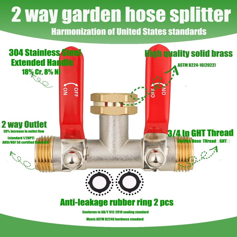 EJW Hose Splitter 2 Way, Garden Hose Splitters, 2 Way