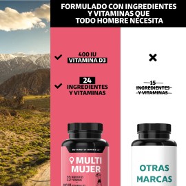 Multi Vitaminico Mujer Contiene Goji, Bilberry, Mangosta, Magnesio Complex, Biotina, Calcio, Vitamina C, Acido Folico, Vitamina D3 24 Ingredientes Y