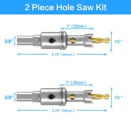 TCT Hole Saw Set, 2-Pack of 1/2" (12mm) Heavy Duty Tungsten Carbide Tipped Hole Cutters for Stainless Steel Mild Steel Copper Iron Brass Plastic and More, with Titanium-Plated Pilot Drill Bits