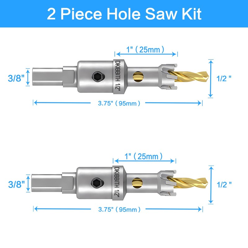 TCT Hole Saw Set, 2-Pack of 1/2" (12mm) Heavy Duty