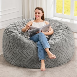 Hobestluk Bean Bag Chairs Adults Beanbag Chair with Filler Large Bean Bags with Fluffy Embossed Cover, Giant Bean Bag Chairs for Adults (Grey, 4FT - 44” x 44” x 24”)
