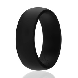 ROQ Silicone Rubber Wedding Ring for Men, Comfort Fit, Durable, Breathable Rubber Engagement Band, Men's Wedding Band, 8mm Wide 2mm Thick, Dome Solid, Single, Black, Size 13
