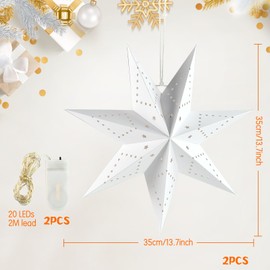 Pack of 2 Folding Star Christmas Paper Star Lampshade, 35 cm Paper Stars for Hanging, Christmas Stars, Illuminated, Folding Stars White Paper Star, Illuminated, Stars Paper for Window Decoration (B)