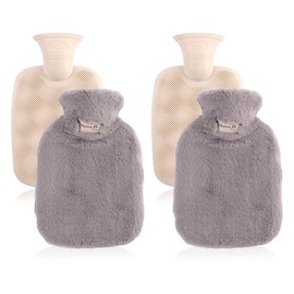 lanzoub Hot Water Bottle, Water Filling, 2 L/Pcs, Large Capacity, Total 13.8 fl oz (4,000 ml), Set of 2, Includes Cute Cover, Warm, Eco Hot-water Bottle, Washable, Fluffy, Safe, Cold Protection,