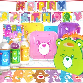 Care Bears Deluxe Party Pack (for 8 Guests)- Plates, Napkins, Bottle Labels, Favorboxes, and more. Great for Nostalgic Birthdays, Baby Shower, Gender Reveal Party, and 1st Birthdays.