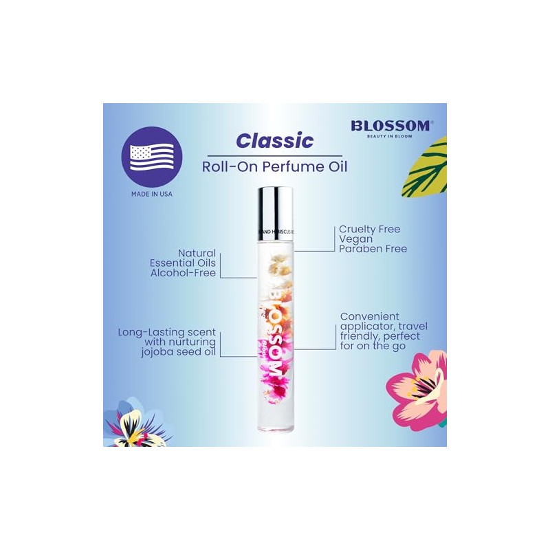 Blossom - Aceite perfumado en rollo, con flores reales, 0.2
