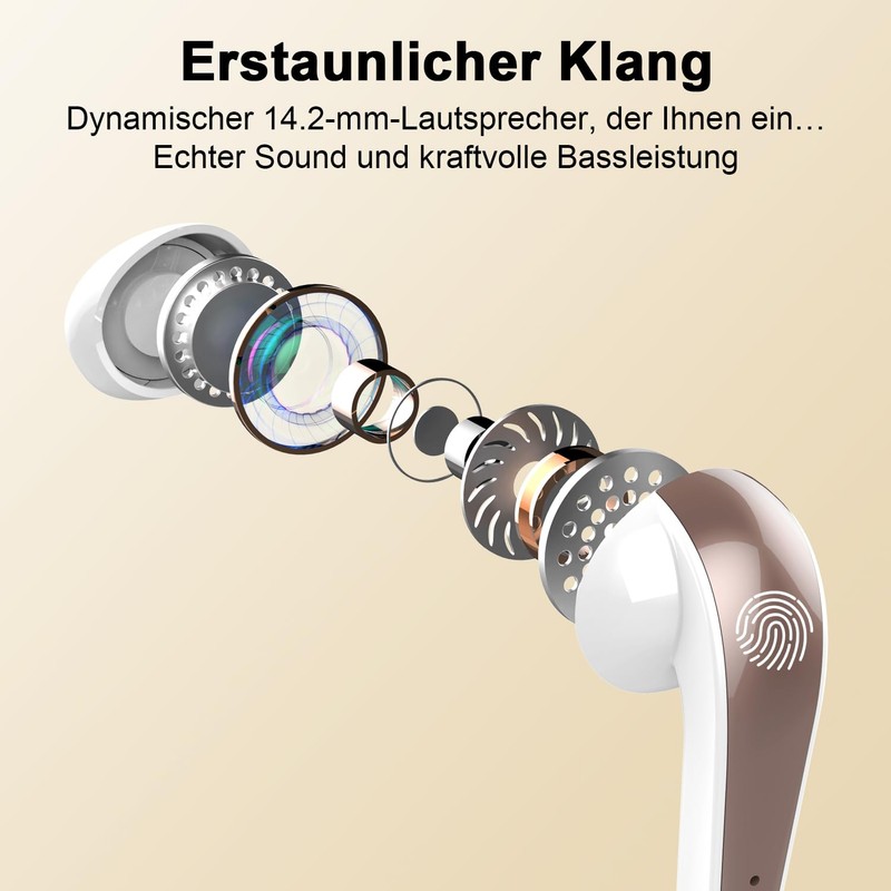 Bluetooth Headphones, Wireless Bluetooth 5.3 In-Ear Headphones with 4 Mics,