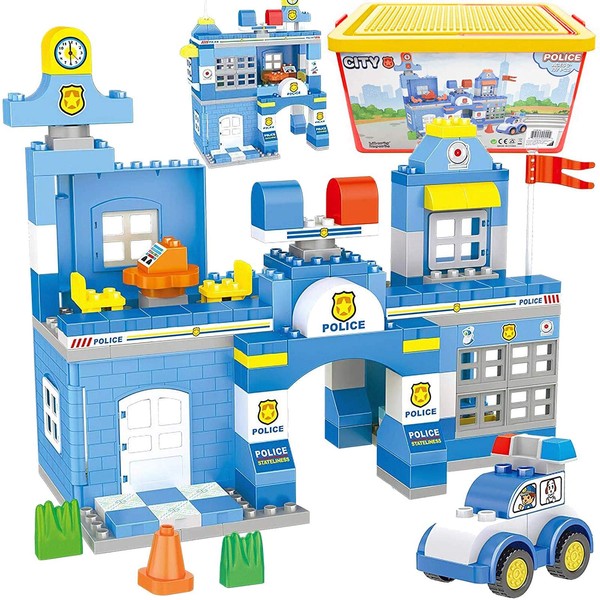 Liberty Imports Police Station Big Building Blocks 137 Pieces with Storage Box | Large Bricks Set Educational DIY Classic Construction Toy for Kids, Compatible with Major Brands