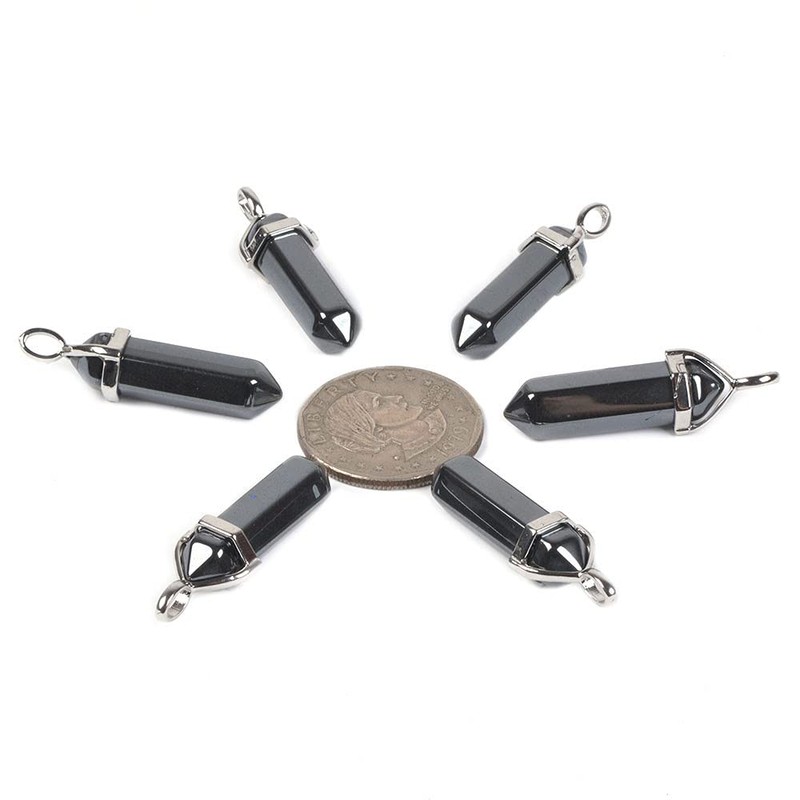Natural Hematite Gemstone Hexagonal Pointed Reiki Chakra Pendant Necklace 20"