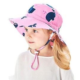 Vivobiniya Baby Sun Hats Kids 2.75in Big fold-up Brim Bucket Hats upf50+UV 46cm(18.1in) 3-6m, Whale-Pink