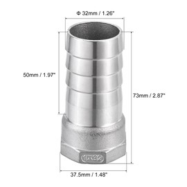 sourcing map 304 Stainless Steel Barb Hose Fitting Connector Adapter 32mm Barb x G1 Female Pipe with 25-38mm Hose Clamp