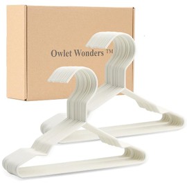 Owlet Wonders Premium 18 Pack Baby Hanger Set - Metal Rubberized Baby Coat Hangers - Non-Slip Closet Hangers for Babies - Newborn Hangers for Closet - Small Baby Hangers for Toddler Clothes (White)
