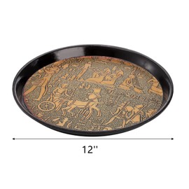 Lyellfe 3 Pack Restaurant Serving Trays, 30.5cm Round Non Slip Fast Food Serving Trays, Vintage Plastic Cafeteria Trays for Coffee Table, Home Dining Table, Bars, Roman Pattern